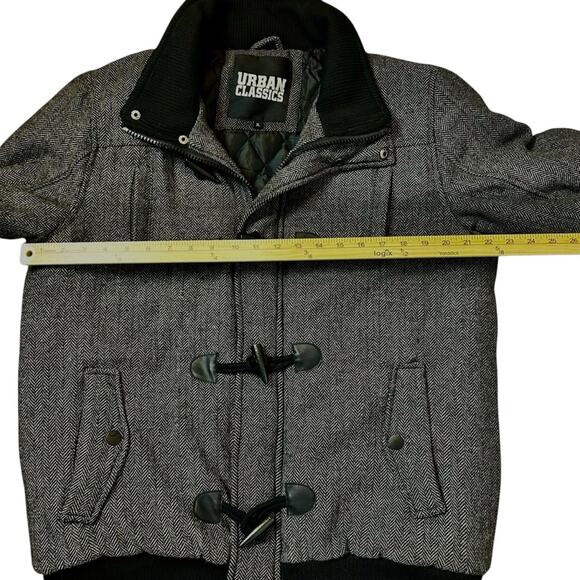 Urban Classics Jacket Coat Mens Size XL Dark Gray Herringbone Wool Blend Warm - Picture 10 of 12
